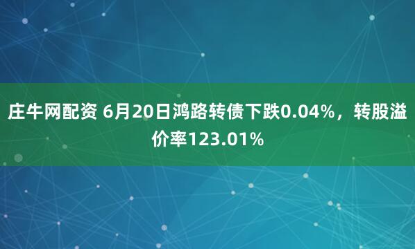 庄牛网配资 6月20日鸿路转债下跌0.04%，转股溢价率123.01%